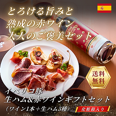【送料無料】生ハム&赤ワインギフトセット(特製化粧箱入り)