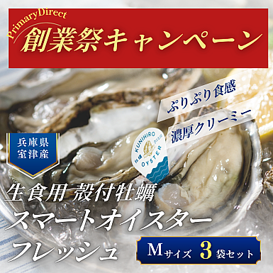 ★創業祭2025★生食用 殻付牡蠣「スマートオイスターフレッシュ」3袋セット(Mサイズ)